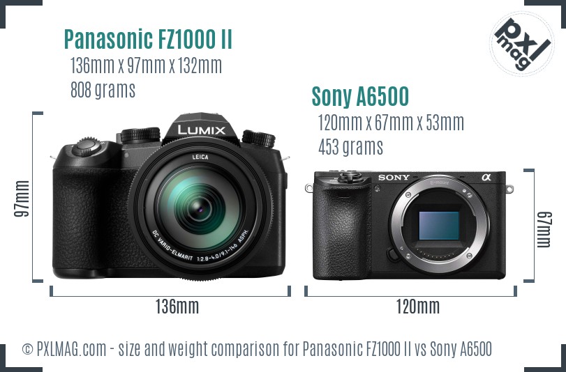 Panasonic FZ1000 II vs Sony A6500 size comparison