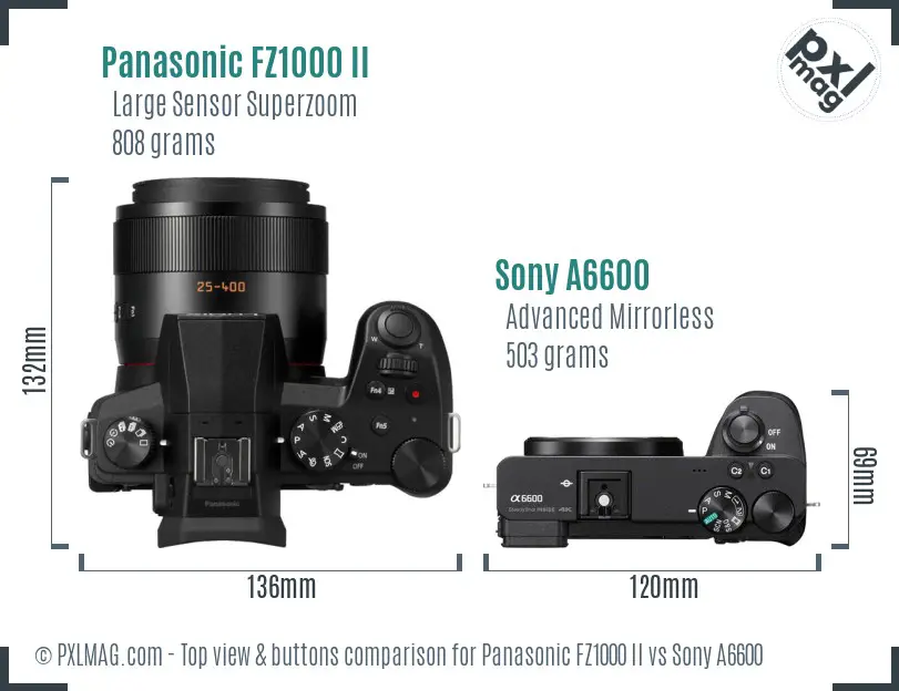 Panasonic FZ1000 II vs Sony A6600 top view buttons comparison