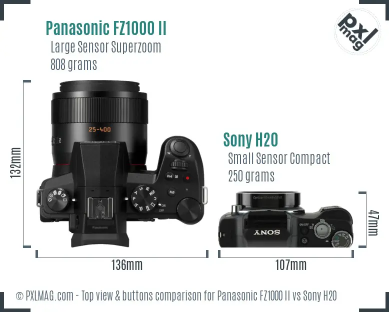 Panasonic FZ1000 II vs Sony H20 top view buttons comparison