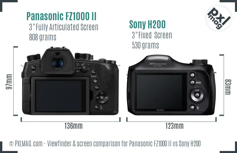 Panasonic FZ1000 II vs Sony H200 Screen and Viewfinder comparison
