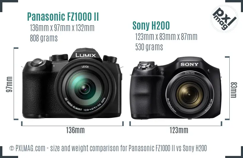 Panasonic FZ1000 II vs Sony H200 size comparison