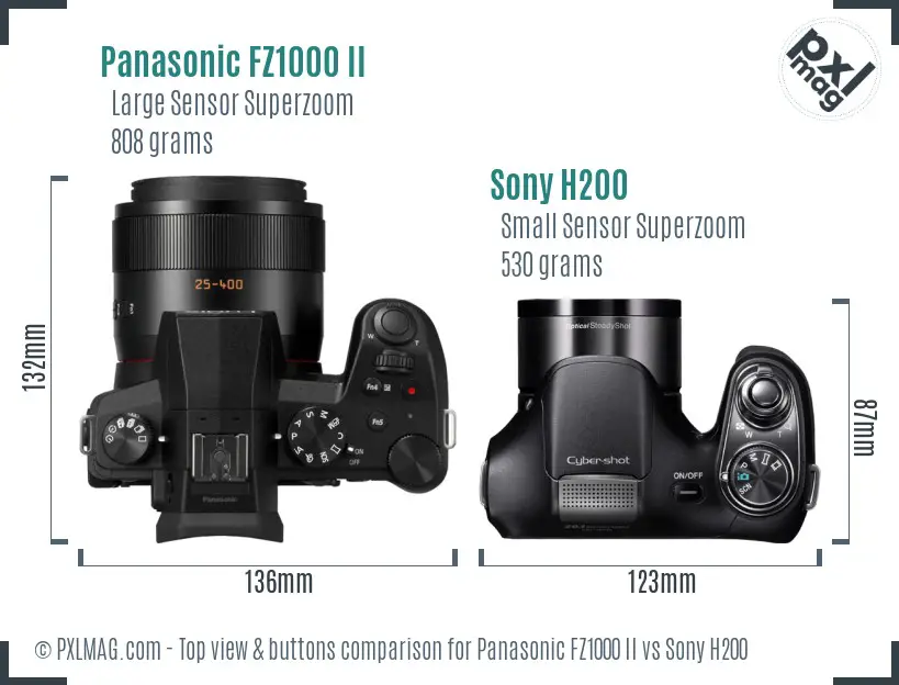 Panasonic FZ1000 II vs Sony H200 top view buttons comparison