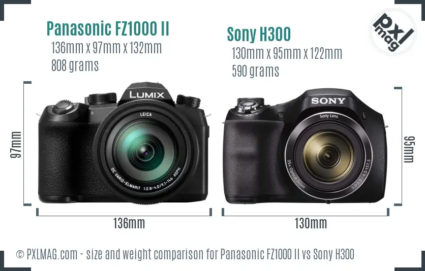 Panasonic FZ1000 II vs Sony H300 size comparison