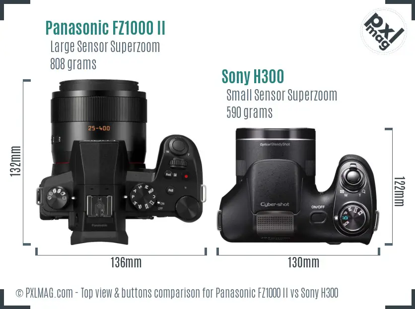 Panasonic FZ1000 II vs Sony H300 top view buttons comparison