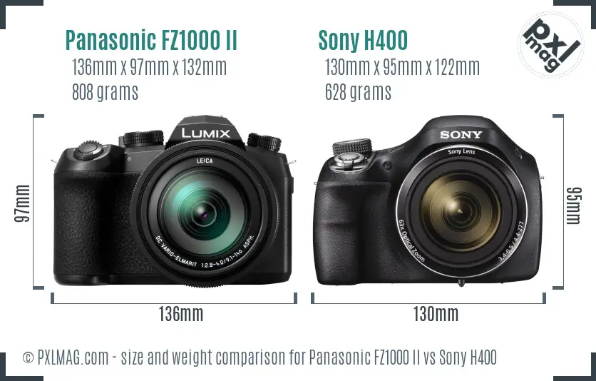 Panasonic FZ1000 II vs Sony H400 size comparison