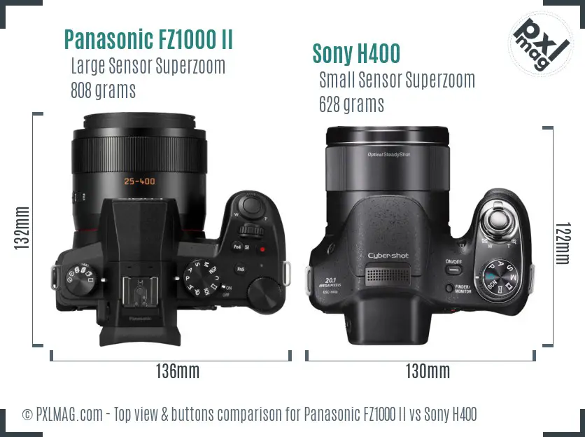 Panasonic FZ1000 II vs Sony H400 top view buttons comparison