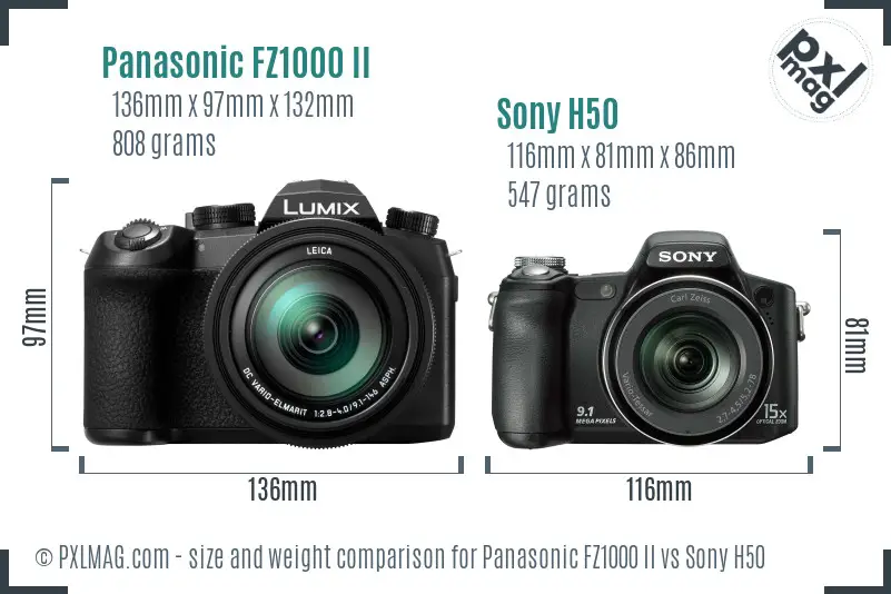 Panasonic FZ1000 II vs Sony H50 size comparison