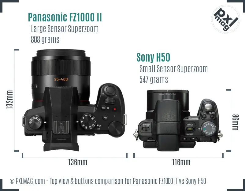 Panasonic FZ1000 II vs Sony H50 top view buttons comparison