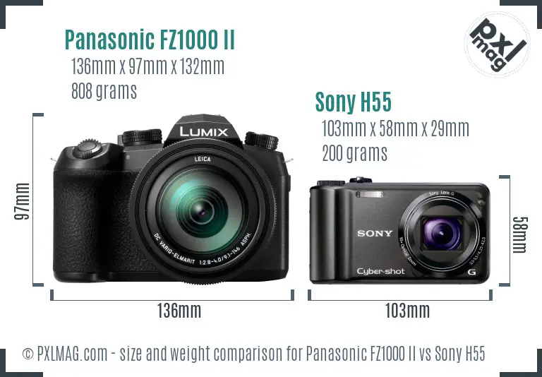 Panasonic FZ1000 II vs Sony H55 size comparison