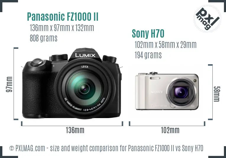 Panasonic FZ1000 II vs Sony H70 size comparison