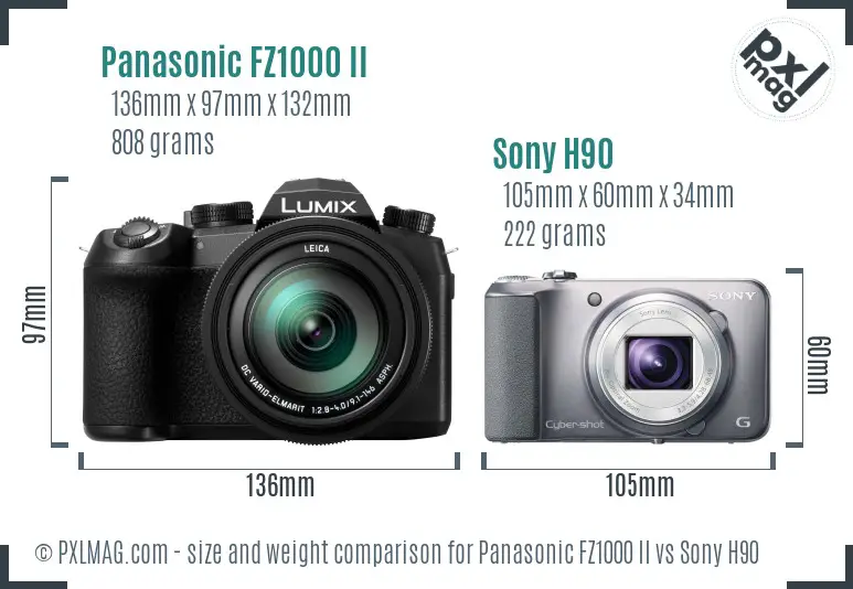 Panasonic FZ1000 II vs Sony H90 size comparison