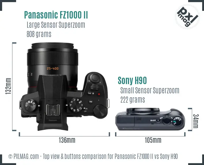 Panasonic FZ1000 II vs Sony H90 top view buttons comparison