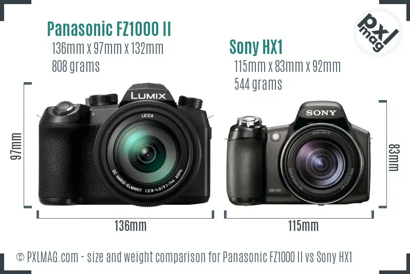 Panasonic FZ1000 II vs Sony HX1 size comparison