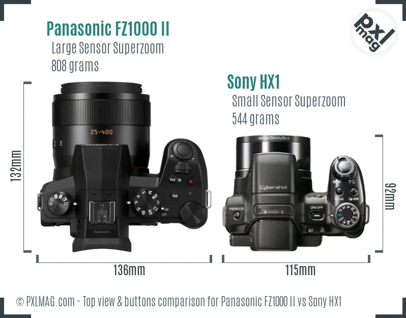Panasonic FZ1000 II vs Sony HX1 top view buttons comparison