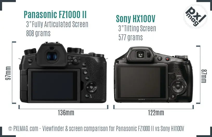 Panasonic FZ1000 II vs Sony HX100V Screen and Viewfinder comparison