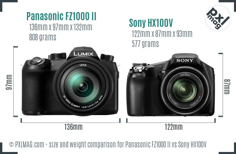 Panasonic FZ1000 II vs Sony HX100V size comparison