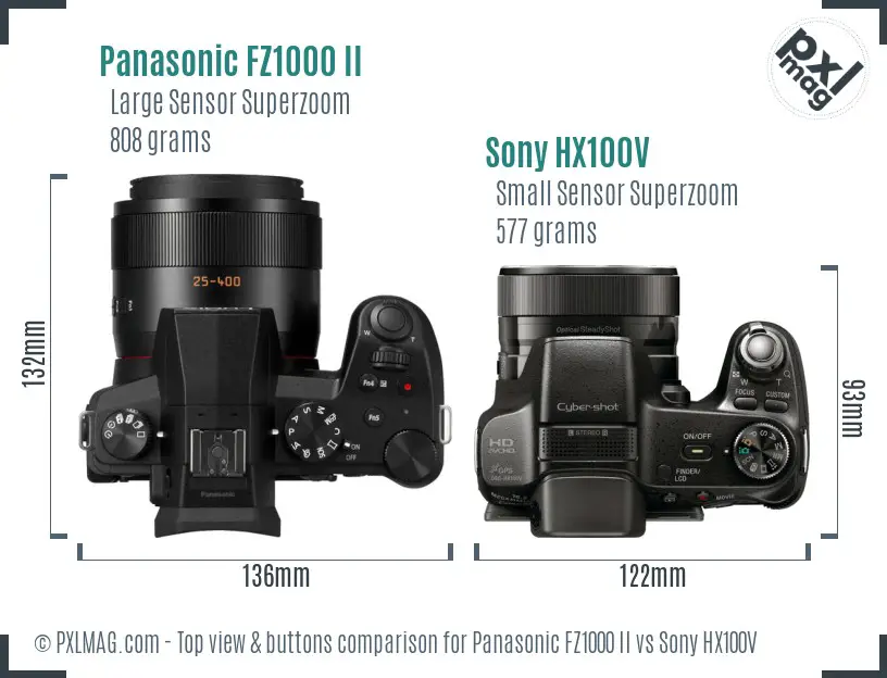 Panasonic FZ1000 II vs Sony HX100V top view buttons comparison