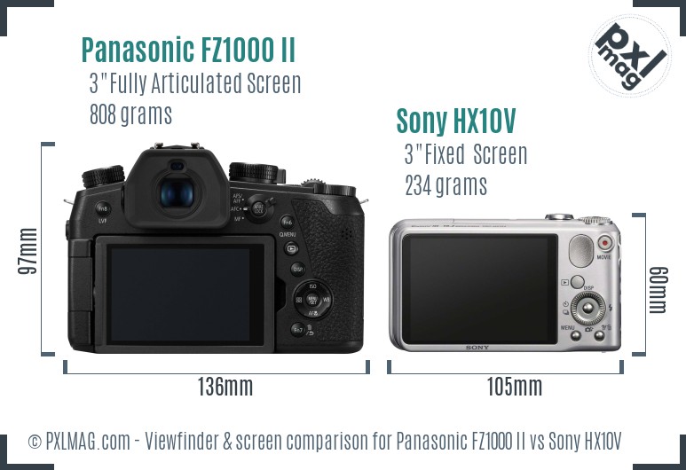 Panasonic FZ1000 II vs Sony HX10V Screen and Viewfinder comparison