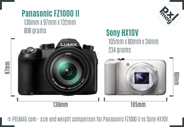 Panasonic FZ1000 II vs Sony HX10V size comparison