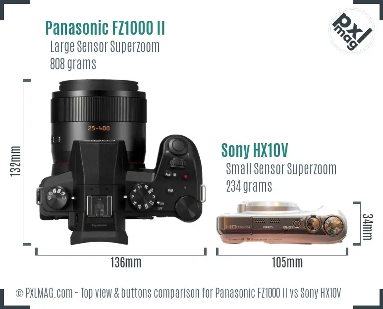 Panasonic FZ1000 II vs Sony HX10V top view buttons comparison