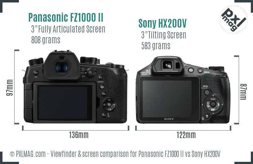 Panasonic FZ1000 II vs Sony HX200V Screen and Viewfinder comparison