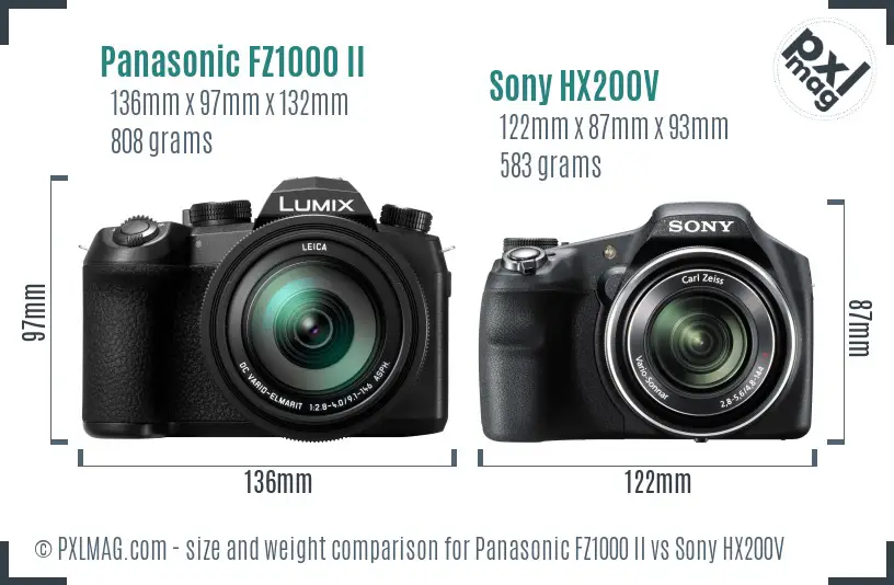 Panasonic FZ1000 II vs Sony HX200V size comparison