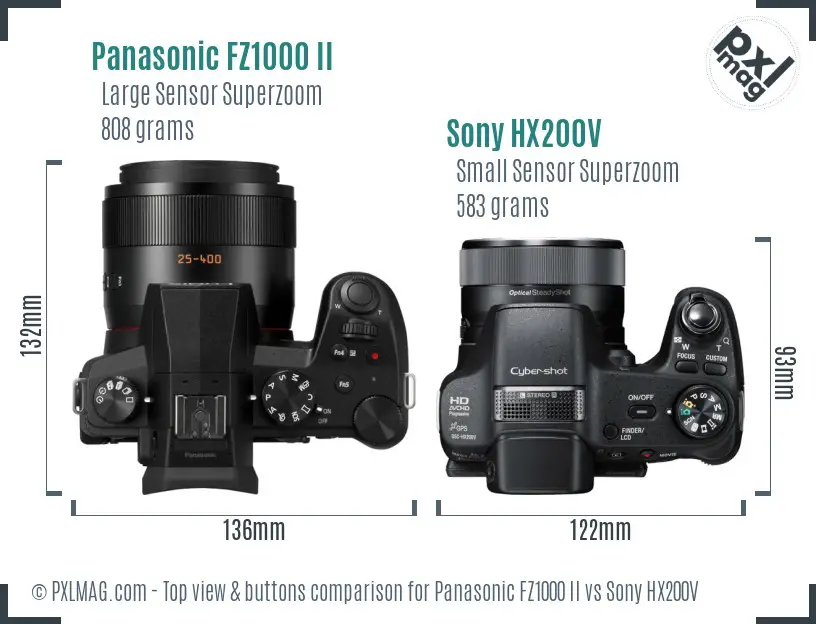 Panasonic FZ1000 II vs Sony HX200V top view buttons comparison