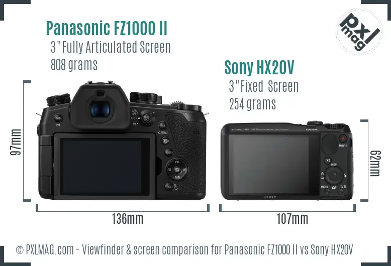 Panasonic FZ1000 II vs Sony HX20V Screen and Viewfinder comparison