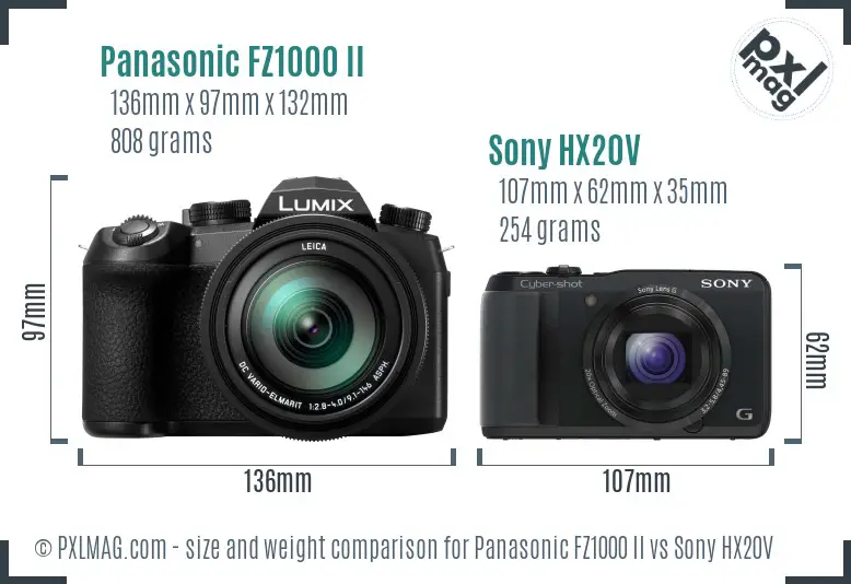 Panasonic FZ1000 II vs Sony HX20V size comparison