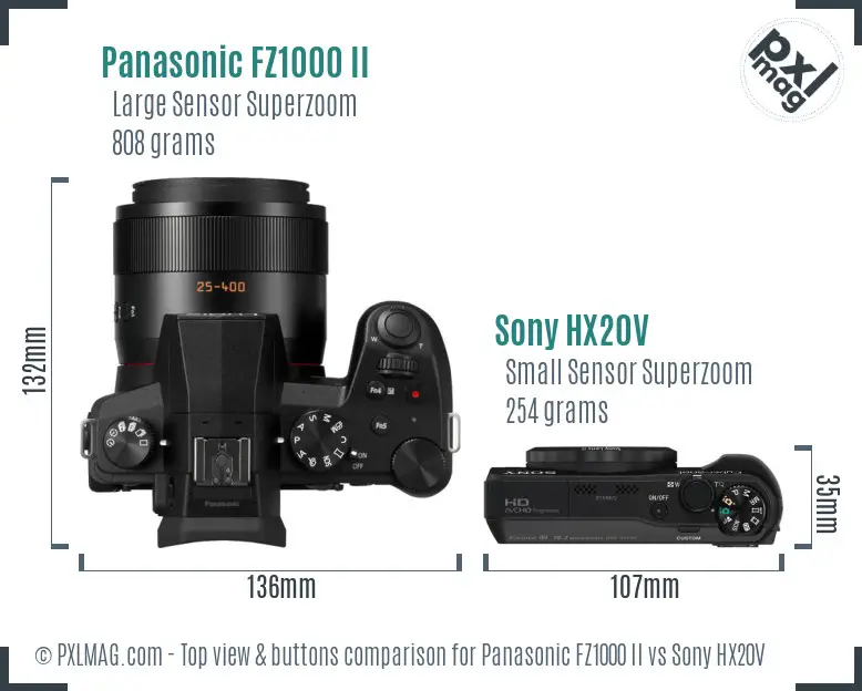 Panasonic FZ1000 II vs Sony HX20V top view buttons comparison