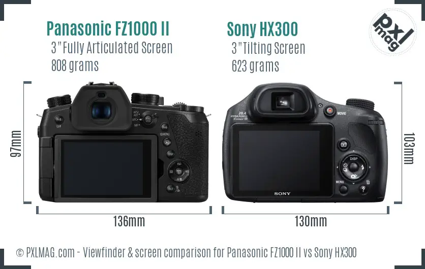Panasonic FZ1000 II vs Sony HX300 Screen and Viewfinder comparison