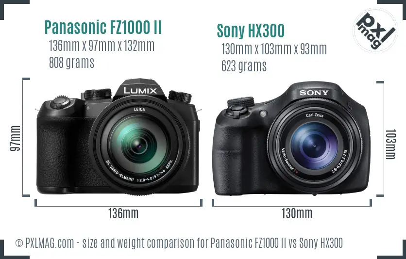 Panasonic FZ1000 II vs Sony HX300 size comparison