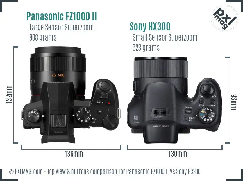 Panasonic FZ1000 II vs Sony HX300 top view buttons comparison