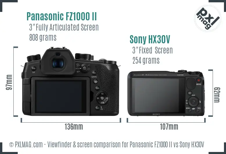 Panasonic FZ1000 II vs Sony HX30V Screen and Viewfinder comparison