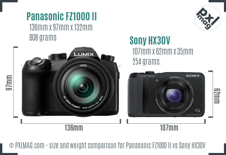 Panasonic FZ1000 II vs Sony HX30V size comparison