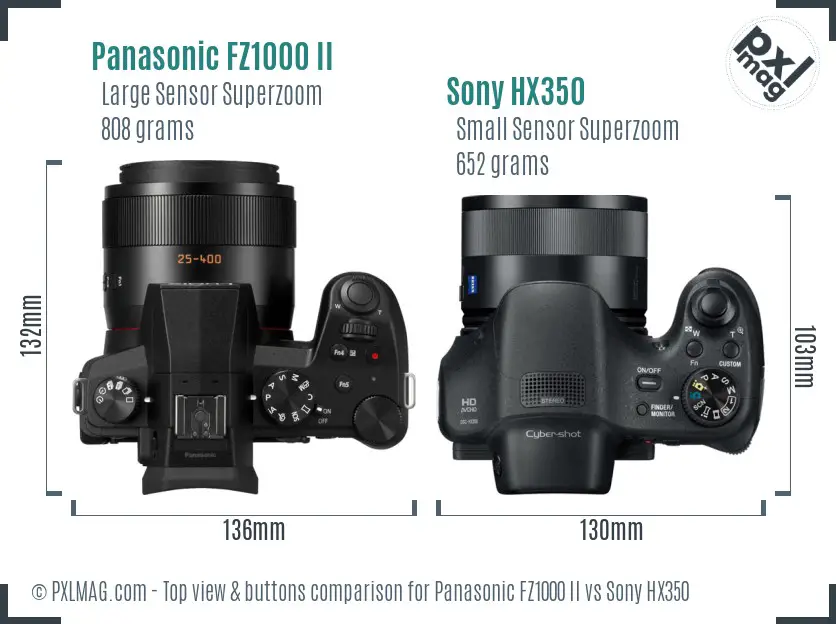 Panasonic FZ1000 II vs Sony HX350 top view buttons comparison