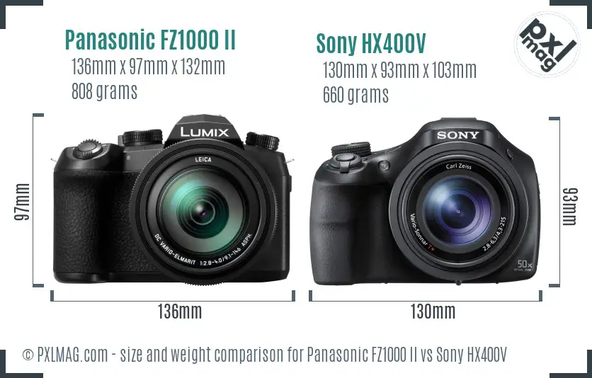 Panasonic FZ1000 II vs Sony HX400V size comparison