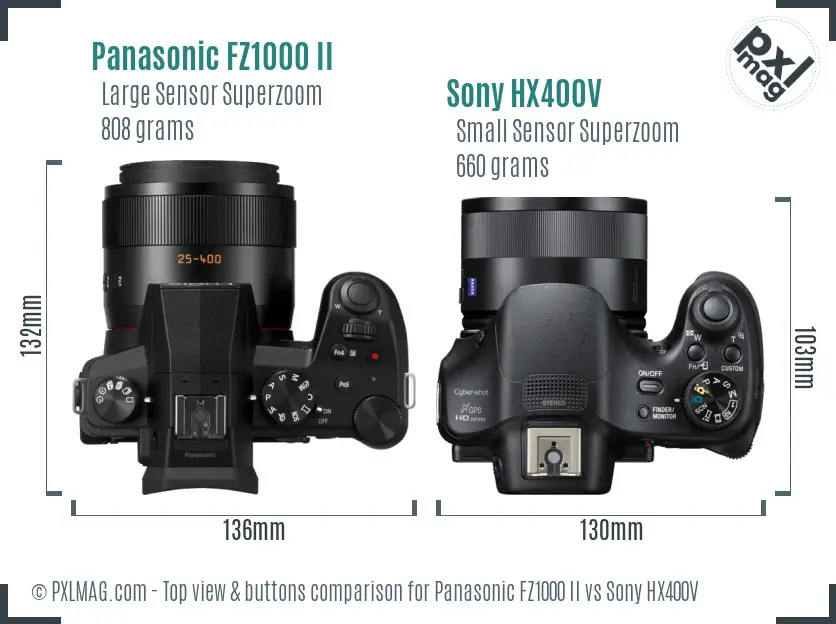 Panasonic FZ1000 II vs Sony HX400V top view buttons comparison