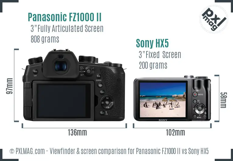 Panasonic FZ1000 II vs Sony HX5 Screen and Viewfinder comparison