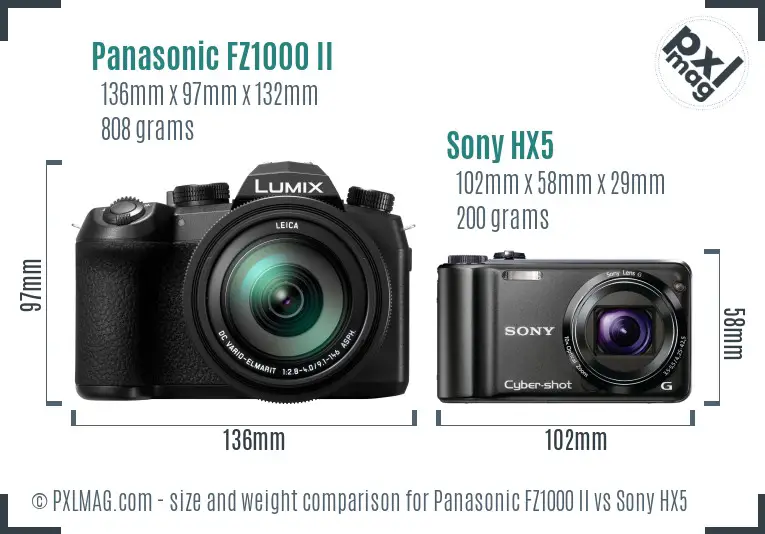 Panasonic FZ1000 II vs Sony HX5 size comparison