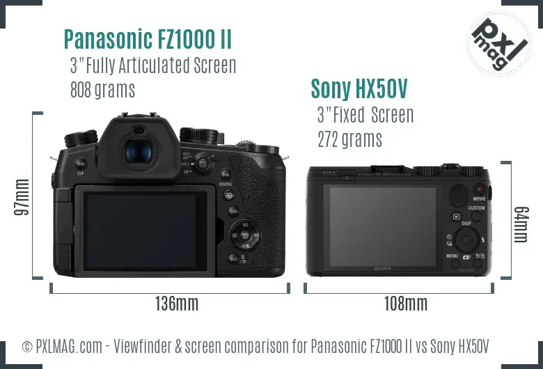 Panasonic FZ1000 II vs Sony HX50V Screen and Viewfinder comparison