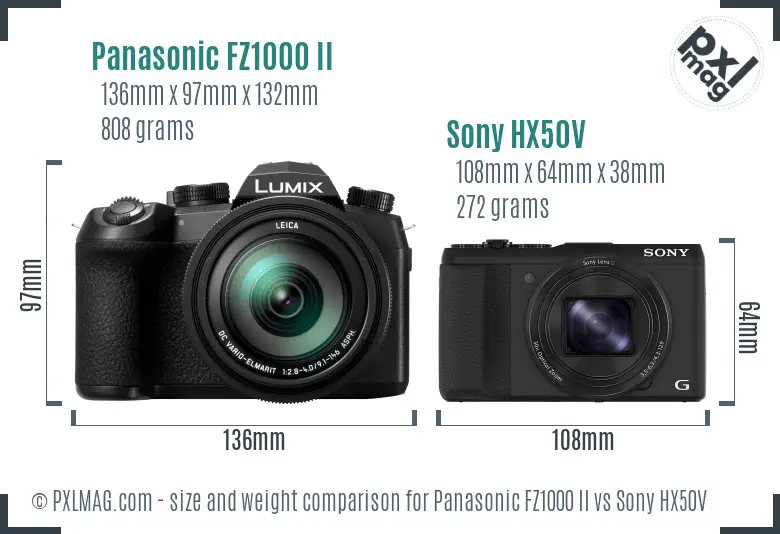 Panasonic FZ1000 II vs Sony HX50V size comparison