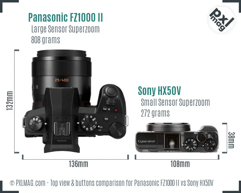 Panasonic FZ1000 II vs Sony HX50V top view buttons comparison