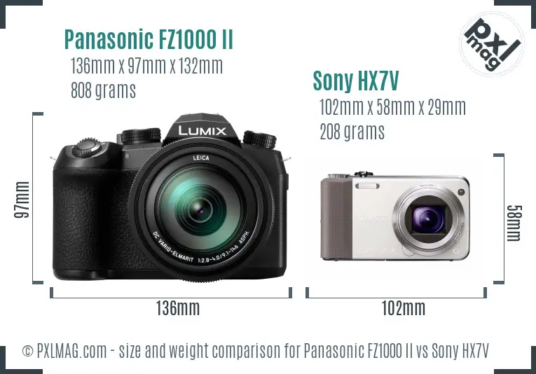 Panasonic FZ1000 II vs Sony HX7V size comparison