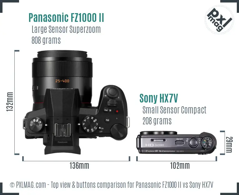Panasonic FZ1000 II vs Sony HX7V top view buttons comparison