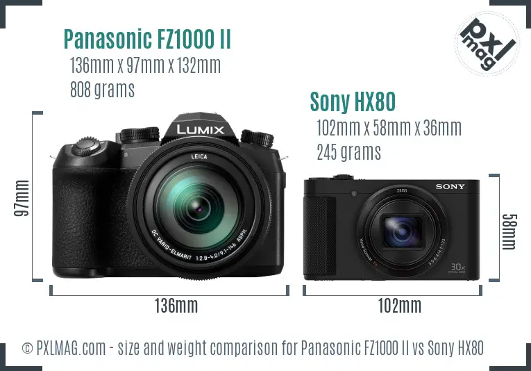 Panasonic FZ1000 II vs Sony HX80 size comparison