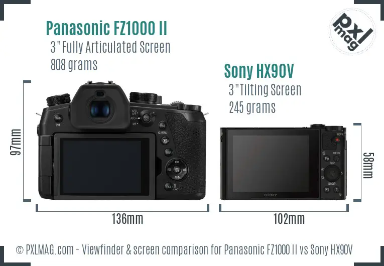 Panasonic FZ1000 II vs Sony HX90V Screen and Viewfinder comparison