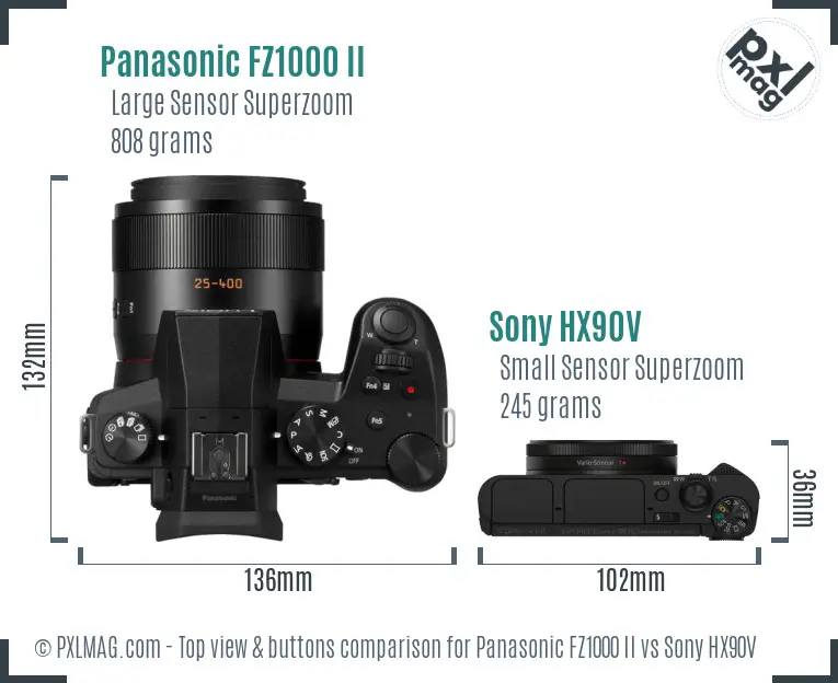 Panasonic FZ1000 II vs Sony HX90V top view buttons comparison
