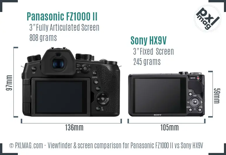 Panasonic FZ1000 II vs Sony HX9V Screen and Viewfinder comparison