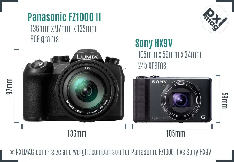 Panasonic FZ1000 II vs Sony HX9V size comparison